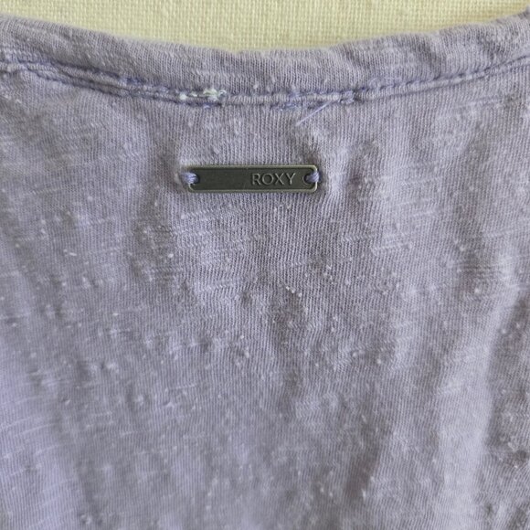 Roxy Halter Tank Top Medium Purple Sleeveless Shirt Flowy Puckered 100% Cotton - Picture 7 of 8